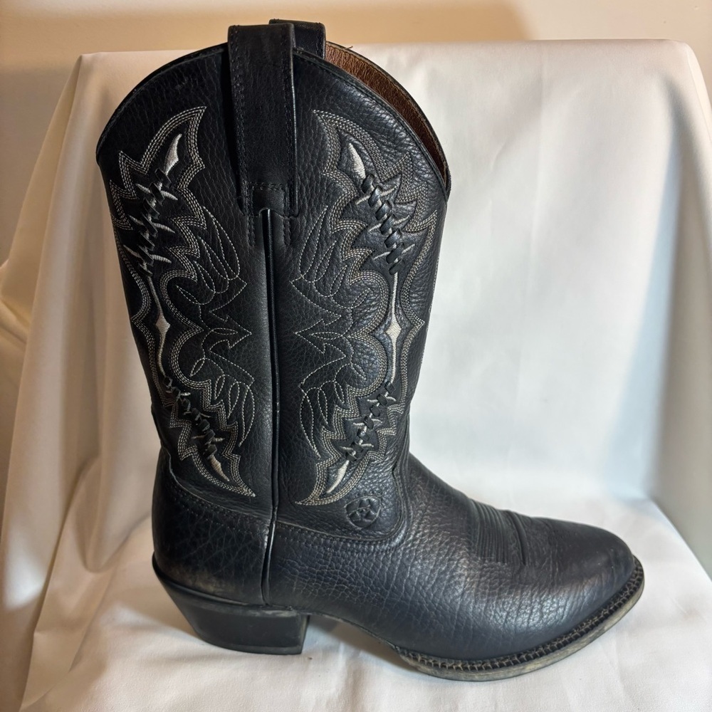 ARIAT Sz 9EE 4LR Black Leather Cowboy Boots with Contrasting Stitching - Picture 4 of 14